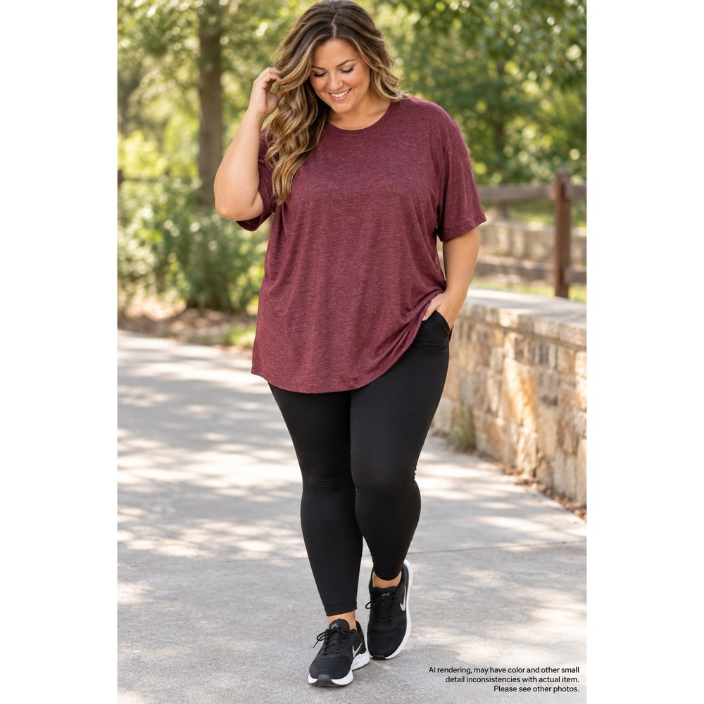 BCG Womens 4XL Heather Burgundy Short Sleeve Activewear Crewneck T-Shirt